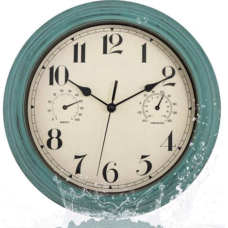 Horloge Murale Extérieure Étanche avec Thermomètre (1/5)