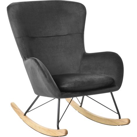 Silla mecedora de terciopelo negro patas de metal balancines moderno glamour tradicional Ellan