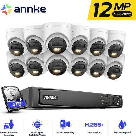 ANNKE 12MP PoE Überwachungskamerasystem Außen,12 x 12MP Tower Kameras PoE IP Farbnachtsicht,24/7 Aufzeichnung,4TB HDD (1/5)