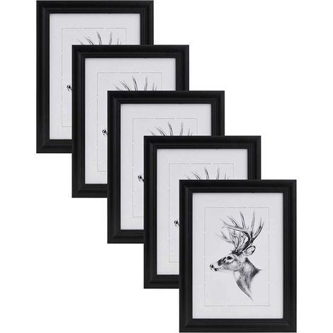 WOLTU 5er Set 40x50 cm Bilderrahmen Artos Stil Holz Rahmen Fotogalerie Glasscheibe, schwarz