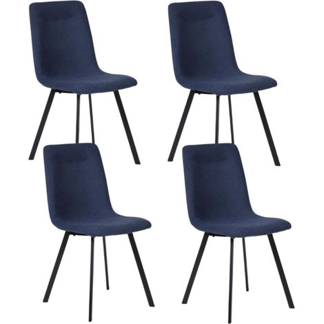 Lot de 4 chaises en microfibre avec dossier surpiqûres en losange bleu pieds métal noir - ELYO (1/5)