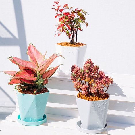 Petit pot de fleurs en plastique pour usage domestique sur balcon, en résine, style minimaliste nordique, blanc, épais, pour pothos, roses et plantes grasses. (1/4)