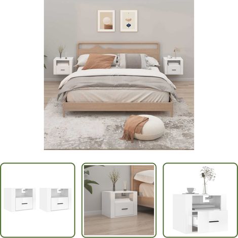 Wandmontage - Wand-Nachttische 2 Stk. Hochglanz-Weiß 50x36x40 cm (1/5)