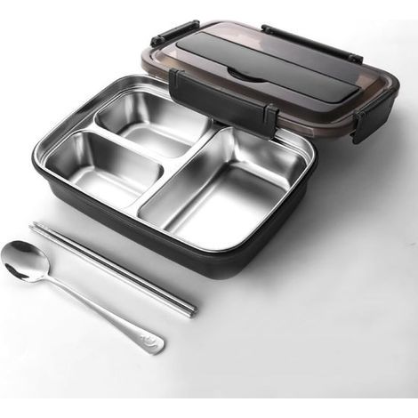 304 Stainless Steel Lunch Box - Microwave safe, heat insulated - Heated lunch box with dividers - Double-wall design, suitable for office and school use - Leak-proof, dishwasher safe (1/5)
