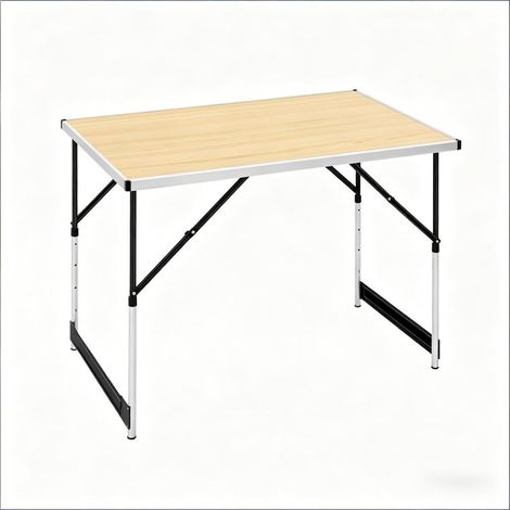 Table de repas extérieure pliable à hauteur réglable, cadre aluminium plateau MDF, table de camping et de jardin avec poignée de transport (1/4)
