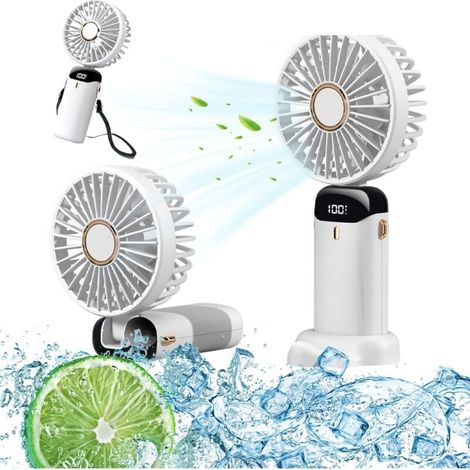 Tragbarer, per USB aufladbarer, faltbarer Ventilator, geeignet für Zuhause, Reisen, Büro, digitale Displays, weiß, 4000 mAh