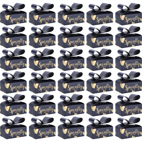 30 boîtes à bonbons avec nœud papillon, idéales pour offrir des biscuits, pour les fêtes, Noël, les anniversaires et les mariages (bleu). (1/5)
