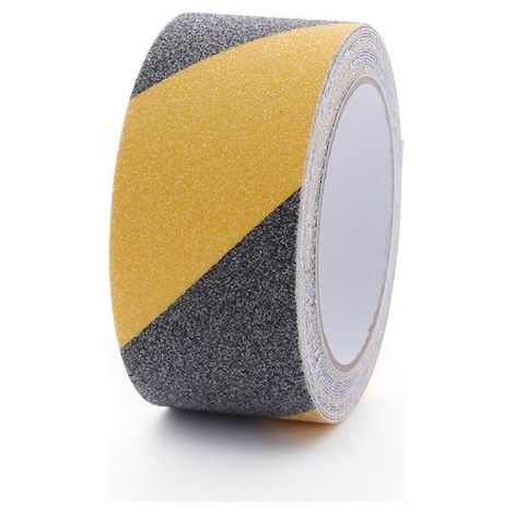 Ruban adhésif antidérapant à haute traction - 5 cm x 5 m - Bande adhésive antidérapante - Bande abrasive imperméable pour escaliers, marches de marche, extérieur et intérieur (noir/jaune) (1/4)