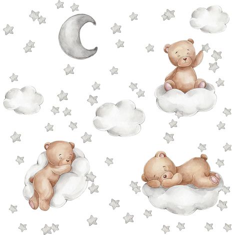 Wandtattoos mit Sternen, Mond und Teddybären – Abnehmbare Wandaufkleber für Kinder, Sternen-Wandtattoos, Abnehmbare Wandtattoos (1/5)