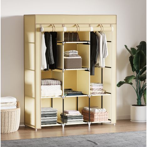 Armoire tissu 125x43x162,5 cm acier beige, gain de place pour chambre FLORAGRACE (1/5)