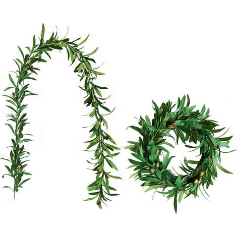 Décoration de Guirlande de Feuilles Vertes de 2 Pièces, Feuille D'olivier de Rotin de Simulation pour Le Décor à la Maison de Verdure de Vacances de Mariage (200303QY1241) (1/5)