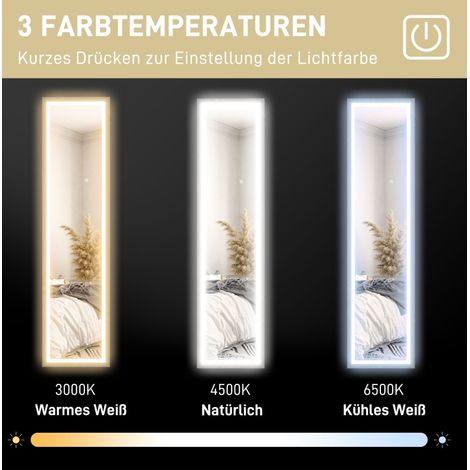 Miroir sur pied 40 x 160 cm avec éclairage LED 3 couleurs, miroir complet gris pour chambre et salon (1/5)