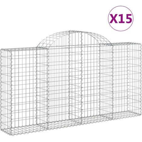 Cestas de gaviones Muro de contención arqueado Valla de jaula 15 piezas 200 x 30 x 100/120 cm Hierro galvanizado Plata 020040400