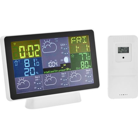 Stazione meteorologica intelligente WiFi Aoresac con sensore esterno - 7 in 1: previsioni, temperatura, pressione, umidità, pluviometro, fasi lunari, allarme (1/2)