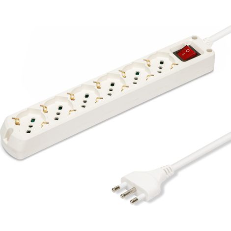 Velamp Multipresa - 6 Prese Polivalenti (Schuko + 10/16A) - Spina Grande 16A - Interruttore Luminoso – Colore Bianco (1/5)
