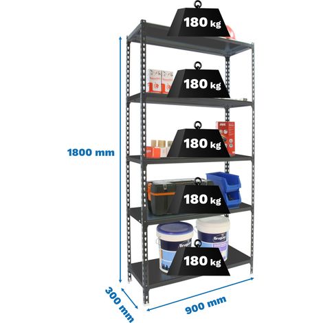 SimonRack Scaffale Portaoggetti, 1800x900x300 mm, 5 Ripiani, Portata 180 kg per Ripiano, Metallo, Scaffale da Garage, Antracite – Simonclick