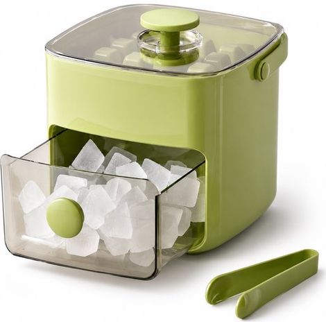 Bandeja para cubitos de hielo con tapa y recipiente de almacenamiento, Incluye pinzas para hielo, 48 compartimentos, Libre de BPA, Verde (1/5)