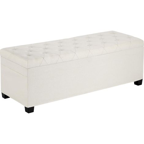 Banc de rangement en lin, coffre de rangement rembourré avec poches latérales, banquette rabattable avec cadre en métal, pouf de bout de lit, pour salon, chambre à coucher, entrée, bureau, beige (1/5)