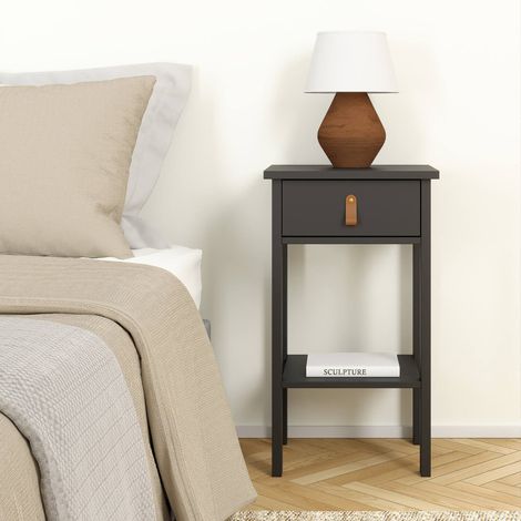 Dmora - Nachttisch Inday, Niedrige Kommode, Tisch, Multifunktionaler Nachttisch, 40x34 h70 cm, Schwarz (1/5)