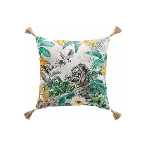 Coussin déhoussable en coton avec motif jungle Savana - Multicolore - 45 x 45 cm - Livraison gratuite (1/3)