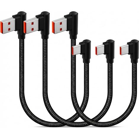 90 Degree Angled USB-C Cable, 3 Pieces 30cm Short Braided Nylon USB A to USB-C Fast Charging Cable Compatible with Samsung S25/24/23 A54/34 Huawei P40/30 Power Bank (1/5)