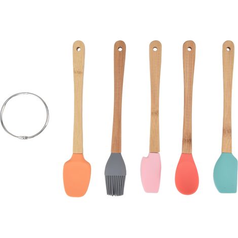Set di 5 utensili da cucina antiaderenti e resistenti per la cottura, con manici in bambù: pennello (1/5)