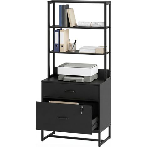 Classeur à tiroirs avec étagère pour formats A4 pliable noir pour salon tiroirs, armoire rangement verrouillable Lettre Légal, (1/5)