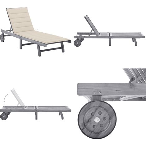 Sonnenliege mit Auflage Grau Akazie Massivholz - Holz-Sonnenliege - Gartenliege - Akazienholzsitzgelegenheit - Lounge Chair - Sonnenschirm Liege - Home & Living (1/5)