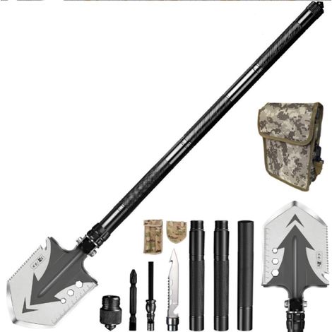 Pelle Pliante Multifonctionnelle 82cm Pelle de Camping Pliante, Portable Pliable Pelle Militaire en Acier au Carbone, Survie Outil pour Camping, Hors Route, Randonnée, Jardinage, Chasse (1/5)