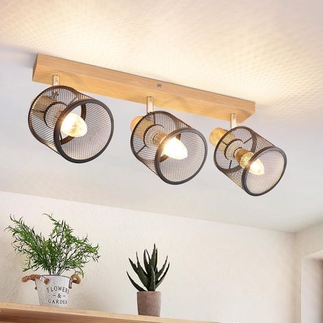 ZMH – Plafonnier à spot 3 E14 noir – Bois vintage pivotant 350° – Éclairage réglable pour chambre, salon, cuisine – MAX 25W