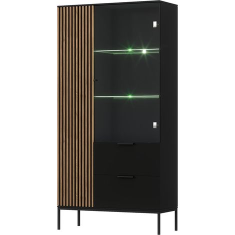Vaisselier 2 portes 2 tiroirs Melchior Noir et Bois (1/5)