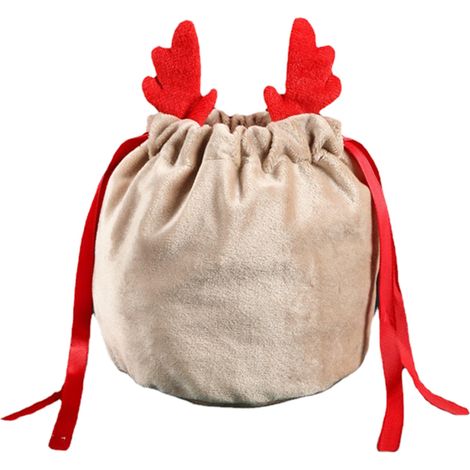 1 sac cadeau de Noël en velours, sac en forme de bois de renne, sac à bonbons en velours à cordon, sac de rangement pour bijoux, articles de fête décoratifs (1/5)