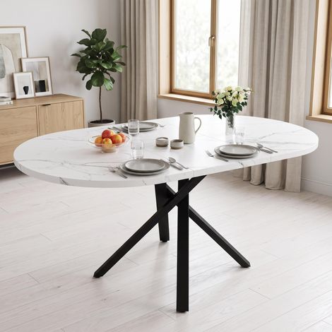 FurnitureR White Round Extendable Dining Table 100 to 140cm X Frame (1/5)