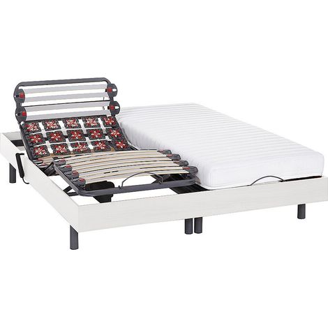 Lit électrique de relaxation lattes et plots + matelas accueil latex - 2 x 80 x 200 cm - Blanc - PANDORA II de YSMÉE (1/5)