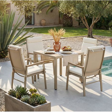 REDOM - Set da giardino con tavolo e 4 sedie, textilene traspirante, cuscini 25D, acciaio zincato, beige (1/5)