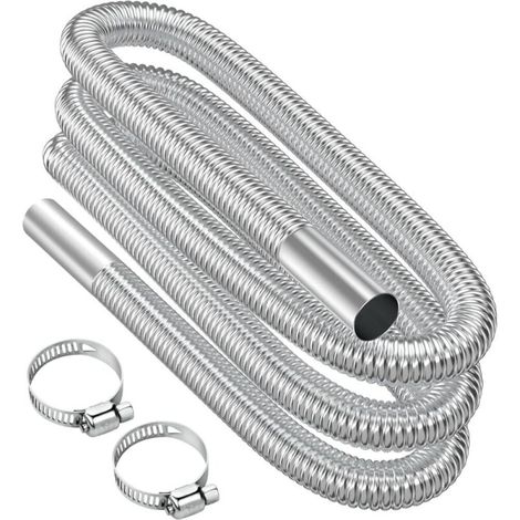 Auspuffrohr, 50 cm langes, tragbares, flexibles Edelstahl-Auspuffrohr mit 2 Edelstahlklemmen, Auto-Auspuffrohr (25 mm) für Dieselheizung