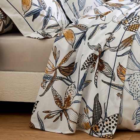 Drap plat aux fleurs exubérantes Blanc 240x310 cm