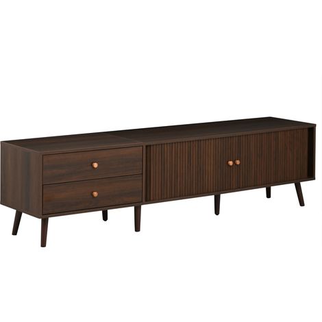 Mobile TV 180 x 40 x 46,5 cm con 2 cassetti e 2 ante avvolgibili finitura noce HOMVRA (1/5)