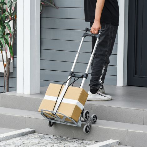 Diable escalier pliant en aluminium avec 6 roues et sangle - charge de 70 kg avec - argent et noir (1/5)