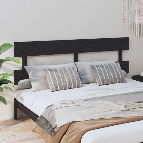 vidaXL Cabecero de cama madera maciza de pino negro 204x3x81 cm (1/5)