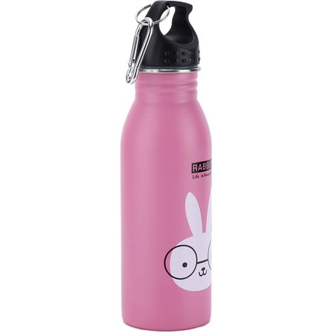 Gourde isotherme K601 en acier inoxydable, motif lapin rose, pour enfant. Idéale pour le sport. (1/5)