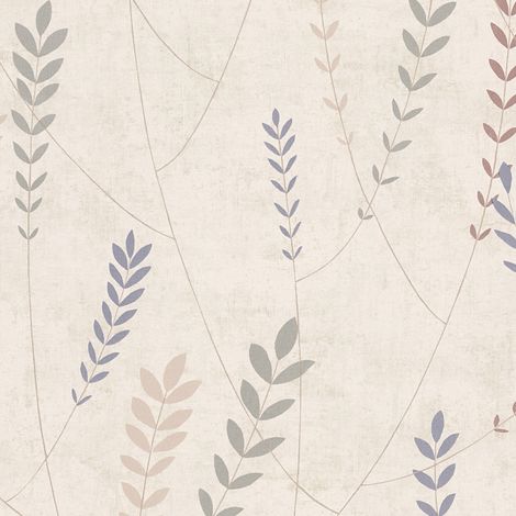 Empapelado estilo country Profhome 791463 papel pintado vinílico estampado en caliente tejido non tejido ligeramente texturado con ornamentos florales mate crema azul-colombino pardo pálido 5,33 m2