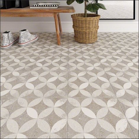 Aelle - Carrelage sol / mur effet ciment motif rosace 20x20 cm KERALA GRIS NASSAU - Vendu par boîte de 1 m² (1/4)
