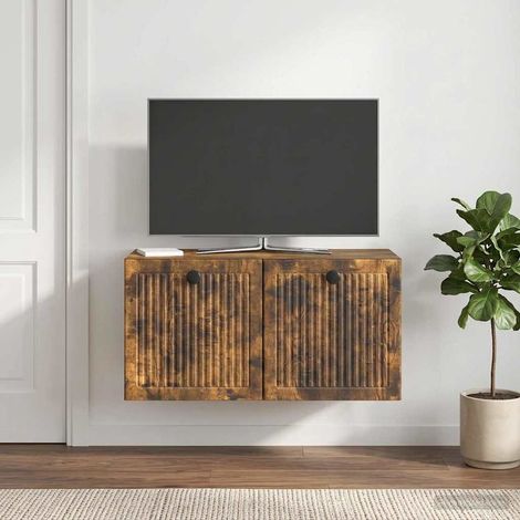 Meuble TV mural en bois d’ingénierie chêne fumé 59,5 x 31 x 30 cm avec rangement - PANGIVO (1/5)