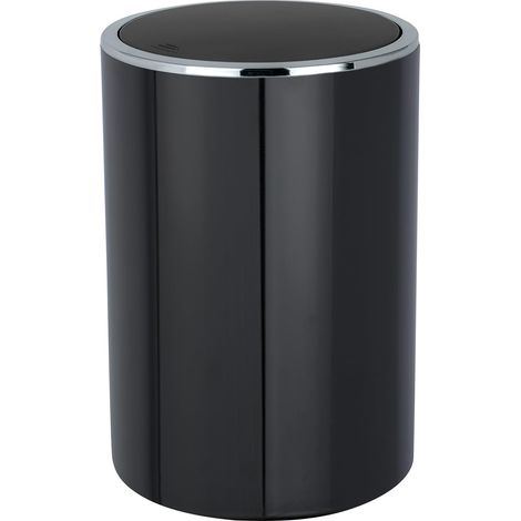Petite Poubelle Salle de Bain, Poubelle avec un couvercle basculant, Capacité : 5L, En plastique, Ø 18,5 x 25,5 cm, Couleur : Noir (1/5)