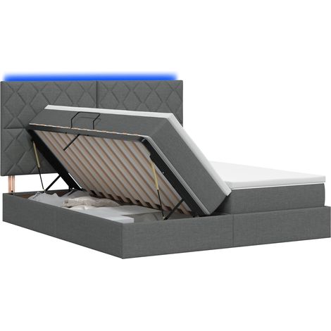 Cama de almacenamiento LED con colchón Gris oscuro 180 x 200 cm vidaXL (1/5)
