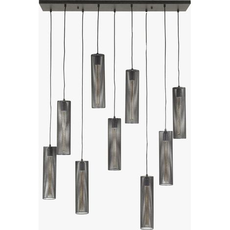 GINO Suspension en tube 9 lampes ajustables en métal noir 100x150 cm (1/4)
