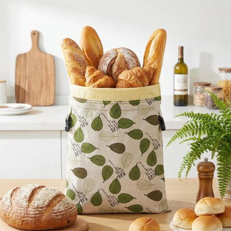 Sac de conservation à pain réutilisable en cire d'abeille, levain de lin naturel, vert, avec boucle (1/5)
