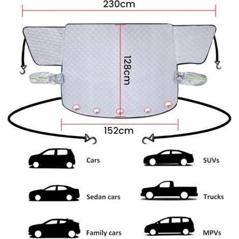 NALOOKAMIC Housse de pare-brise de voiture, protection intégrale avec protections pour rétroviseurs, pliable et universelle, contre le gel, la neige, la glace et le soleil, 230 x 128 cm (1/4)