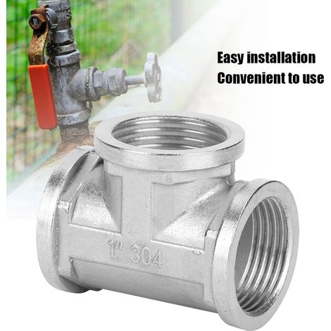 Raccord en T fileté en acier inoxydable 304 pour tuyaux industriels, étagères et outils ménagers. Filetage femelle 1 po x 1 po x 1 po. (1/5)